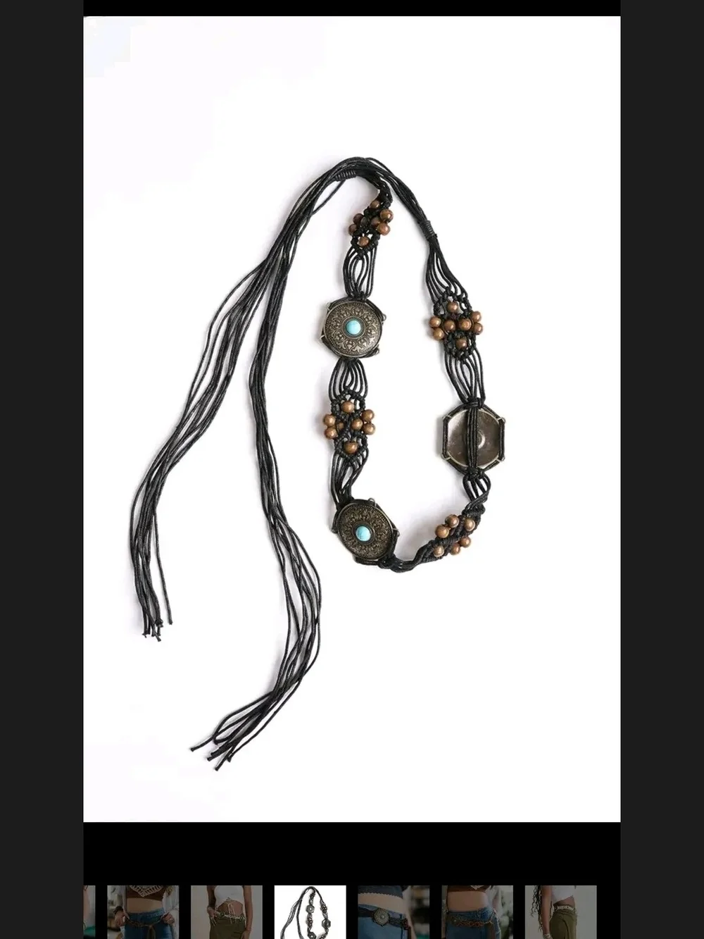 Boho Tie Belt Necklace – Turquoise & Brown Adjustable Women’s Jewelry